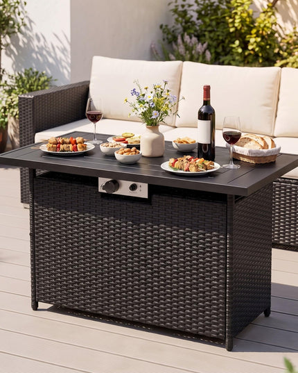 Giantex 42 Inch Propane Fire Pit Table 50,000 BTU Wicker Gas Fire Table