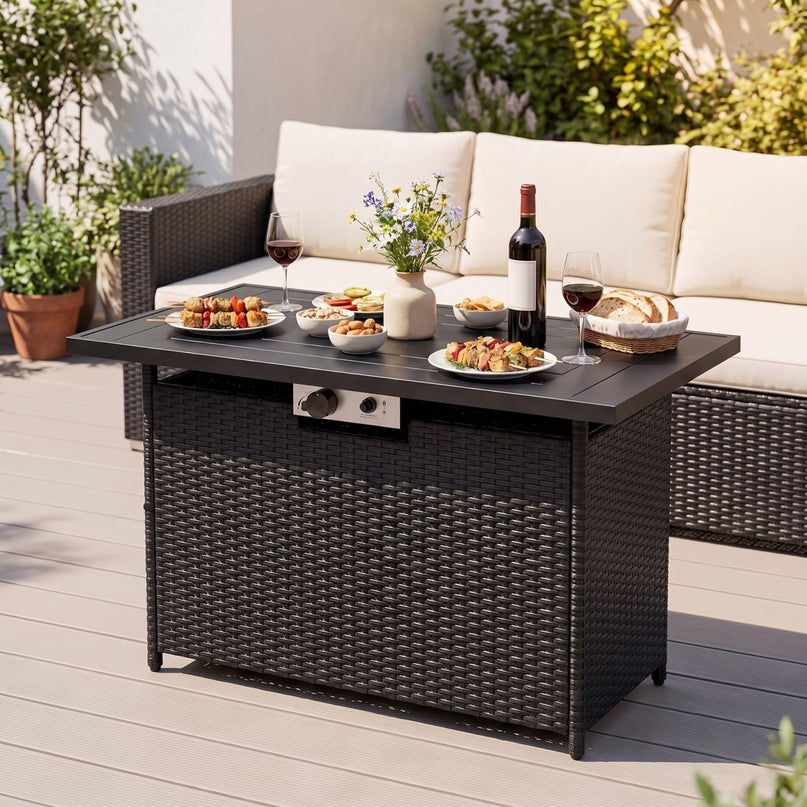 Giantex 42 Inch Propane Fire Pit Table 50,000 BTU Wicker Gas Fire Table