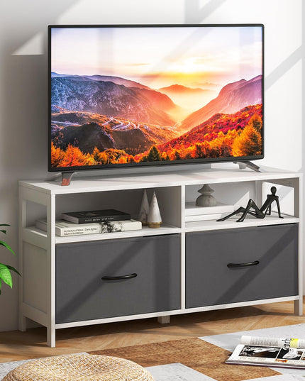 Giantex TV Stand for Bedroom, Storage Cabinet with 2 Open Shelves, 2 Removable Fabric Drawers