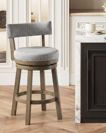Giantex 27" Counter Height Stool with Linen Fabric Upholstered Seat & Back