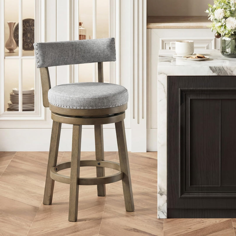 Tabouret de bar Giantex 68,5 cm, hauteur comptoir, avec assise et dossier rembourrés en tissu de lin