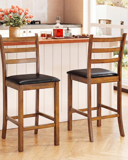 Giantex 24" Ladder Back Wood Counter Height Bar Chairs with Padded Faux Leather Upholstered Seat (2/4)