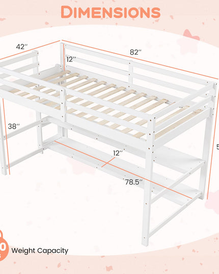 Giantex Twin Wooden Loft Bed with Full-Length Guardrails & Ladder