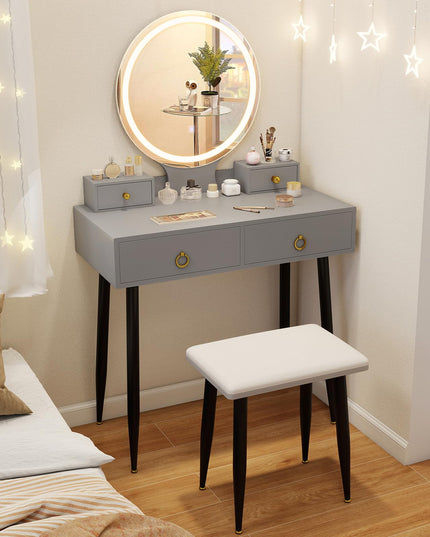 CHARMAID Vanity Desk with Mirror and Lights Modern Vanity Dressing Table with Stool
