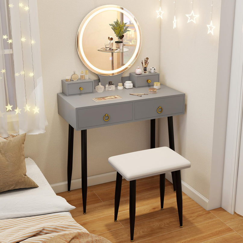 CHARMAID Vanity Desk with Mirror and Lights Modern Vanity Dressing Table with Stool