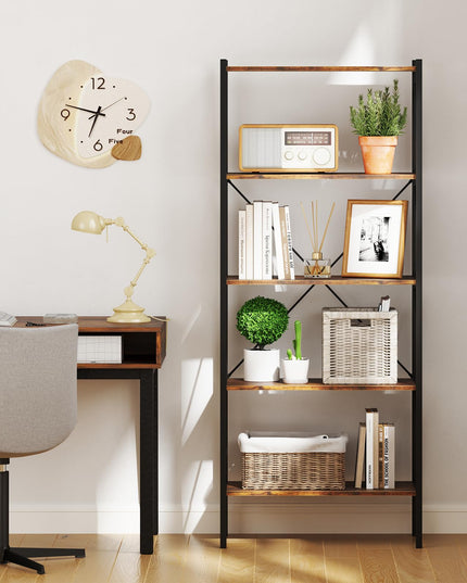Giantex 5-Tier Bookshelf, Industrial Tall Bookcase with Open Storage Shelves & Heavy Duty Metal Frame