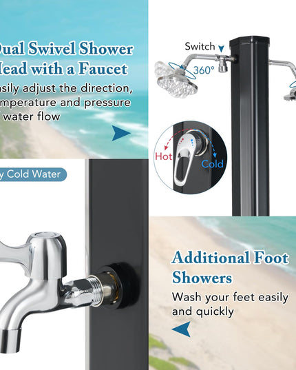 Giantex 9.3 Gallon Outdoor Shower, Solar Shower with Dual 360°Rotating Shower Heads, 2 Foot Showers