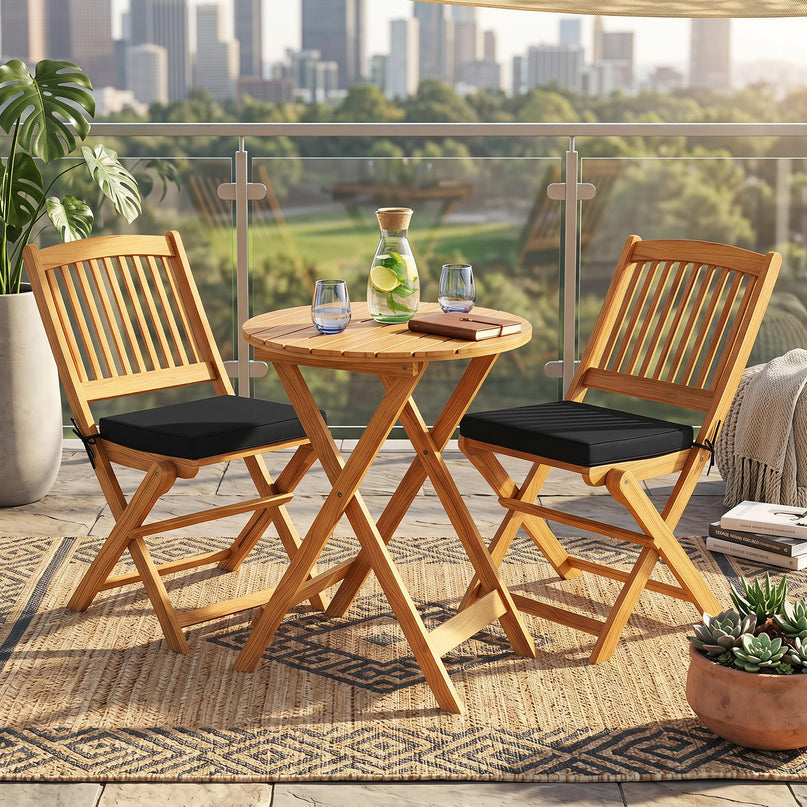 GIANTEX 3 Pieces Acacia Wood Bistro Set Outdoor Folding Table & Chairs