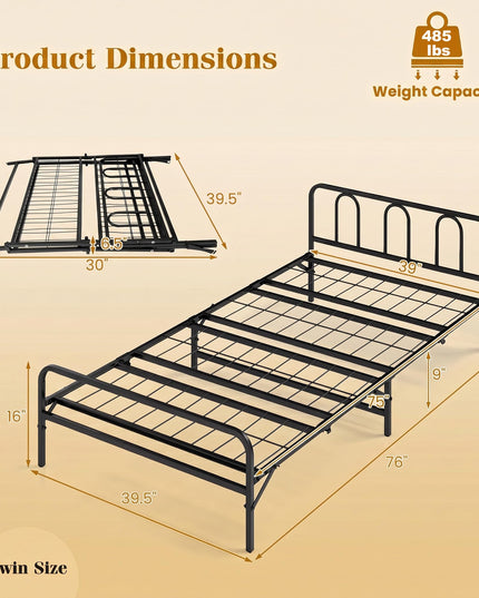 Giantex Foldable Twin Bed Frame with Headboard and Footboard