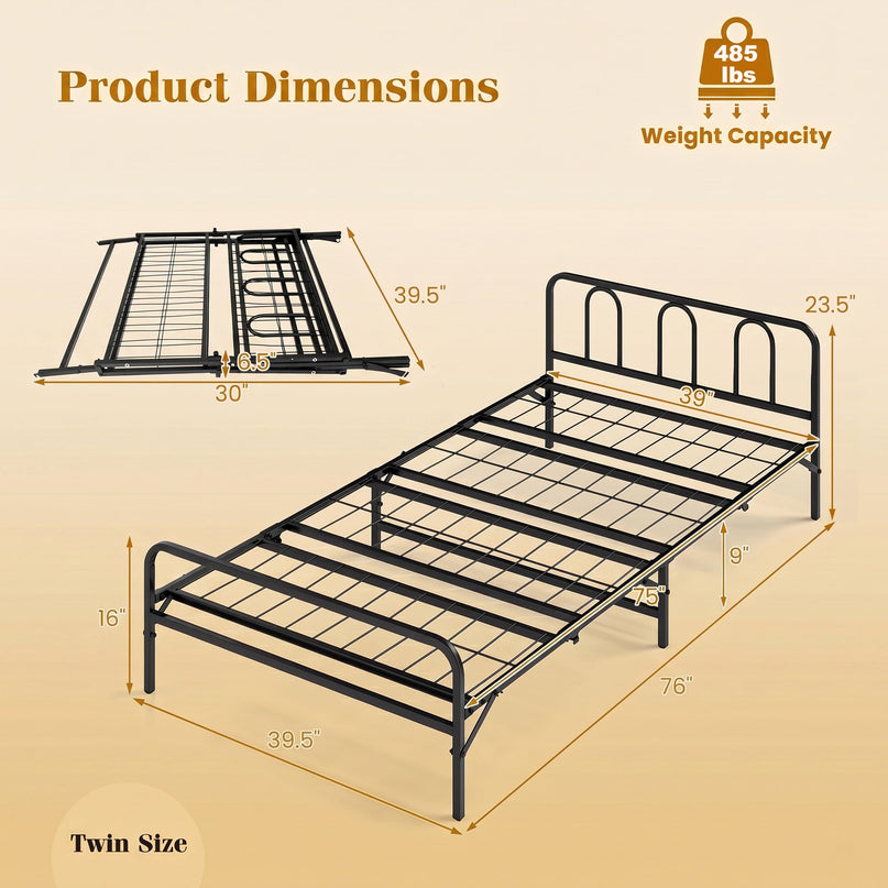 Giantex Foldable Twin Bed Frame with Headboard and Footboard