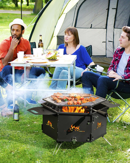 Giantex Fire Pit Grill, Outdoor Fire Pit with Removable 360° Swivel Cooking Grate