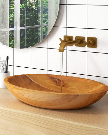 Giantex Teak Wood Vessel Sink - Bathroom Washbasin with Smooth Finish, No Assembly Art Basin (23.5” x 16” x 4.5”)