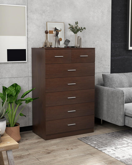 Giantex 7 Drawers Dresser for Bedroom - Wooden Chest of Drawers with Anti-toppling Device