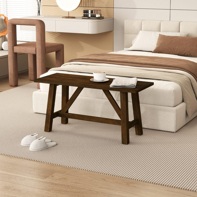 Giantex 38" Wooden Dining Bench with Rubber Wood Frame