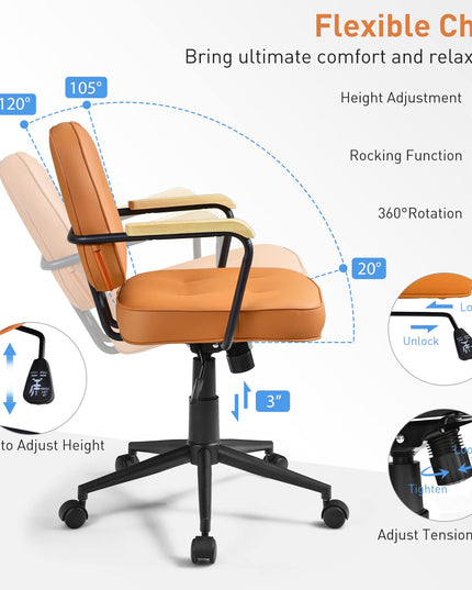 Giantex Home Office Chair, Height Adjustable PU Leather Desk Chair w/Rocking Backrest, Orange