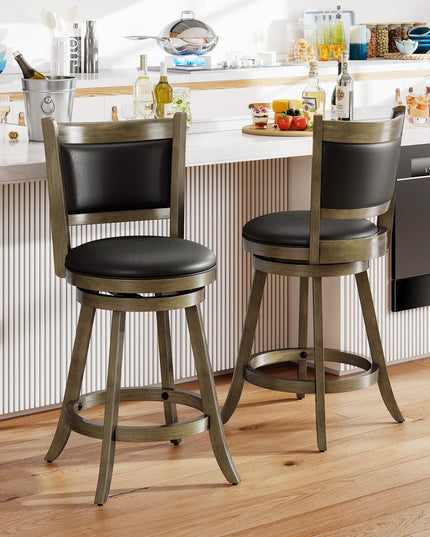 Tabouret de bar à hauteur de comptoir Giantex avec dossier pivotant en bois et revêtement en tissu