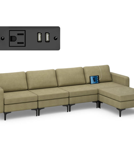 Giantex 4 Seat Convertible Sofa Couch, 123" L Sectional Sleeper with 2 or 1 USB Ports Socket