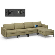 4 Seat Chaise Lounge 1 USB Socket / Green