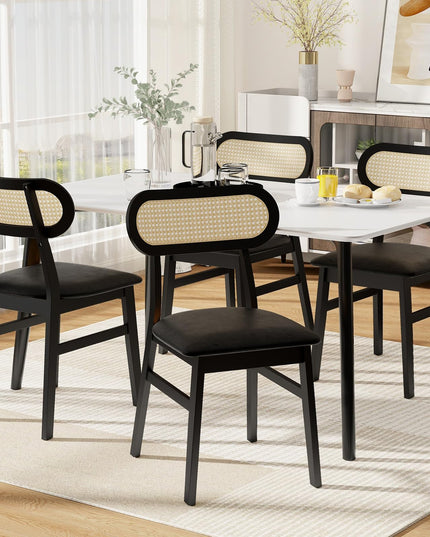 Giantex Wooden Dining Chairs Set of 2/4, PU Leather Upholstered Kitchen Chairs w/Breathable Mesh Cane Backrest