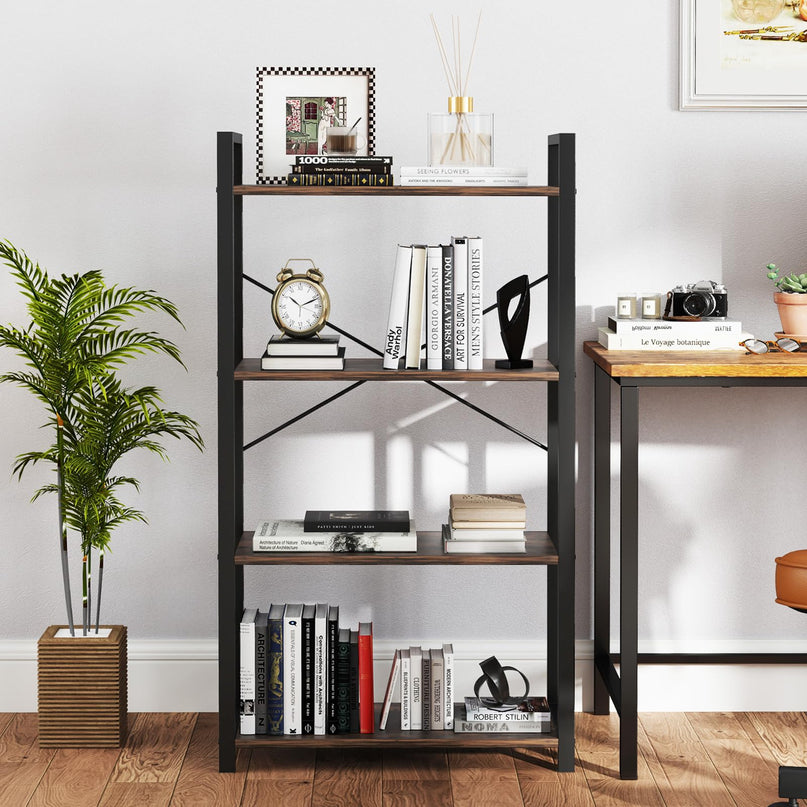 Giantex 4-Tier Bookshelf, Industrial Bookcase with Open Shelves, Metal Frame, 2 Anti-Toppling Kits