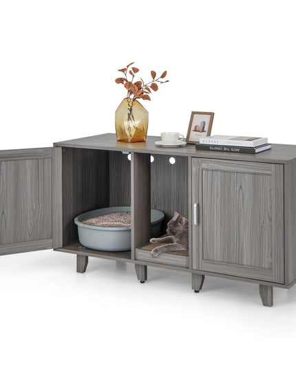 Giantex Cat Litter Box Enclosure - Cat Washroom Hidden Furniture with 2 Storage Cabinets