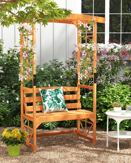 Giantex Garden Arbor with Bench - Wooden Garden Arch Trellis for Climbing Plants Vines, 2-Person Outdoor Bench