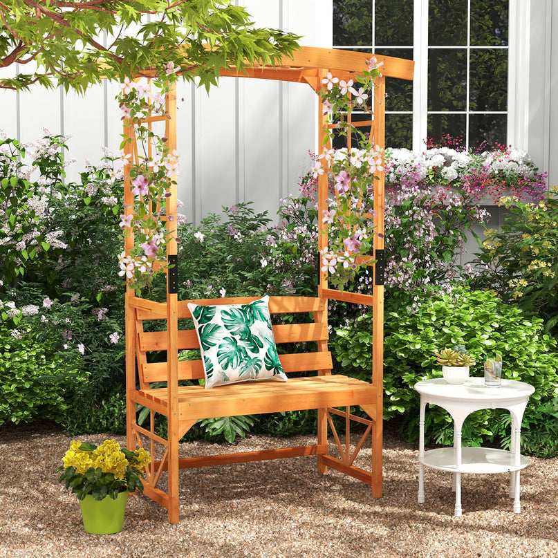 Giantex Garden Arbor with Bench - Wooden Garden Arch Trellis for Climbing Plants Vines, 2-Person Outdoor Bench