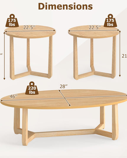 Giantex Oval Coffee Table and End Tables Set of 3 | Mid Century Modern Coffee Table and 2 Round Side Tables