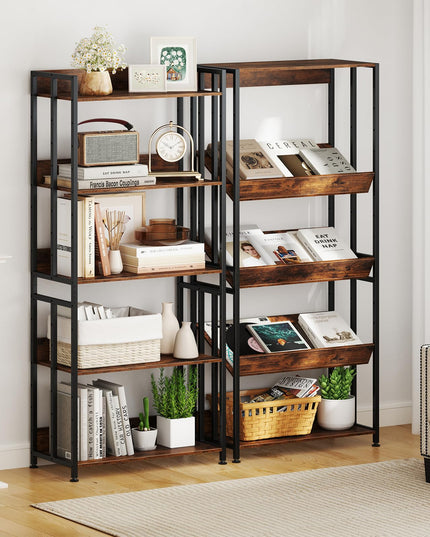 Giantex 5-Tier Bookshelf, 62" Tall Bookcase w/Tiltable Shelves, Metal Frame, Convertible Display Storage Rack