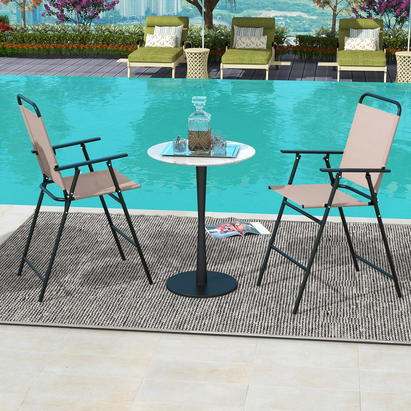 Giantex Outdoor Folding Bar Chair Set of 2, Bar-Height Patio Chairs with Backrest, Armrests, Footrest