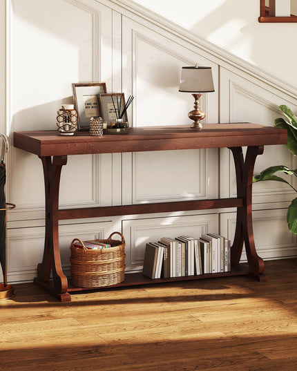 Giantex 52" Narrow Console Table Vintage Accent Entryway Table with Open Storage Shelf
