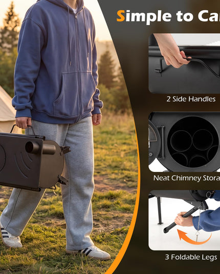 Giantex Hot Tent Stove Portable Wood Burning Stove w/ 5 Chimney Pipes