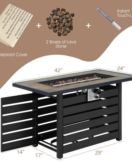 Giantex 42" Propane Fire Pit - 50,000 BTU Rectangular Outdoor Gas Firepit with Lid