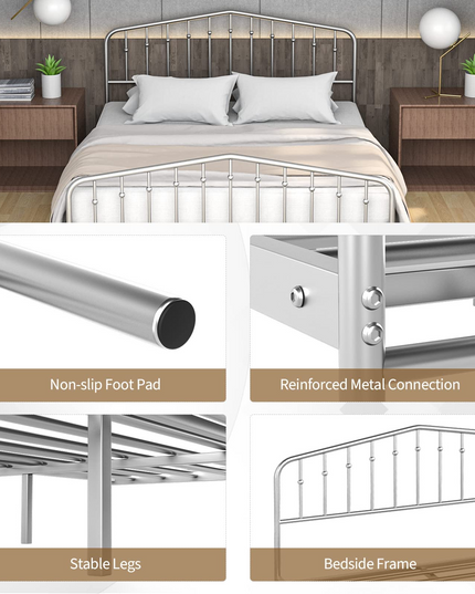 Metal Queen Bed Frame w/ Heavy Duty Steel Slat and 9-Leg Support