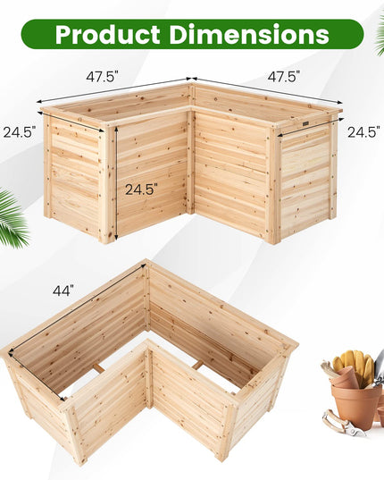 Giantex Raised Garden Bed, 47.5" x 47.5" x 24.5" Wooden Planter Box, Outdoor L-Shaped Deep Garden Bed for Sapling Flower Herb Vegetable Fruit