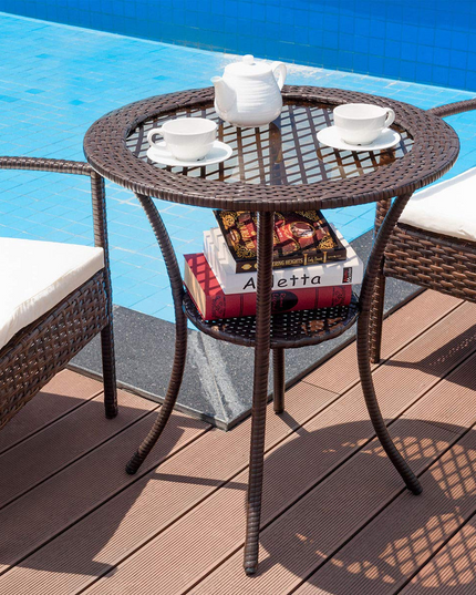Giantex Round Rattan Wicker Coffee Table Glass Top Steel Frame Patio Furni (Round)
