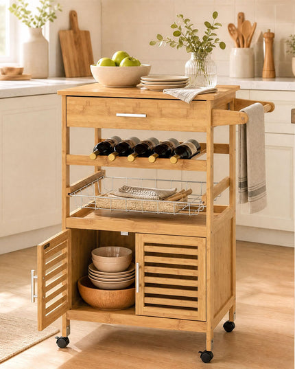 GIANTEX 27" Bamboo Kitchen Island Cart with Storage