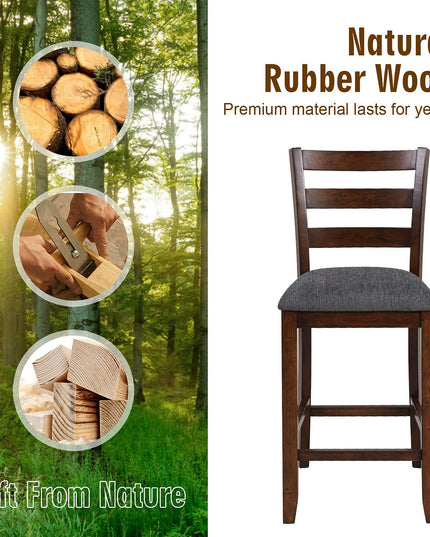 Upholstered Bar Stools with Solid Rubber Wood Frame, Foam-Padded Cushion