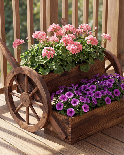 Jardinière en Bois Géante en Forme de Chariot pour Patio ou Balcon