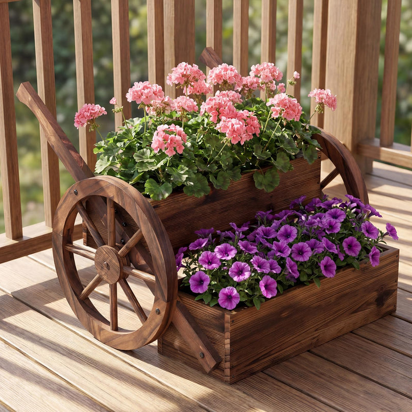 Giantex Wooden Wagon Planter Box for Patio Balcony