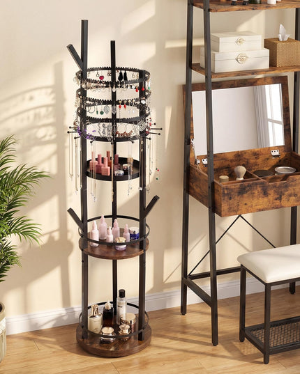 CHARMAID Range-bijoux rotatif sur pied à 360° | Arbre à bijoux de 148,6 cm avec présentoirs à boucles d'oreilles à 3 niveaux