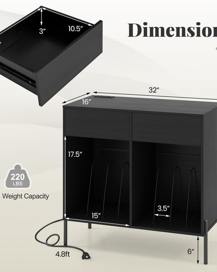 Giantex Large Record Player Stand with Charging Station