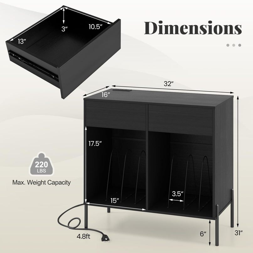 Giantex Large Record Player Stand with Charging Station