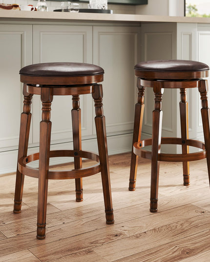 Giantex 29" Bar Height Swivel Bar Stools with Faux Leather Padded Seat & Footrests