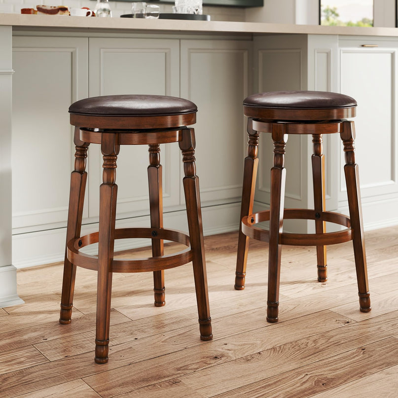 Giantex 29" Bar Height Swivel Bar Stools with Faux Leather Padded Seat & Footrests