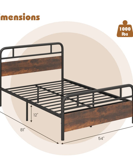 Giantex Full Size Metal Bed Frame with Wood Headboard and Footboard