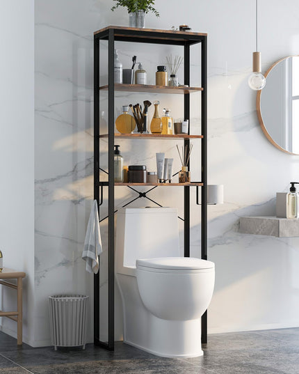 Giantex Over The Toilet Storage Rack, 4-Tier Wooden Bathroom Space Saver w/Metal Frame & 2 Hooks
