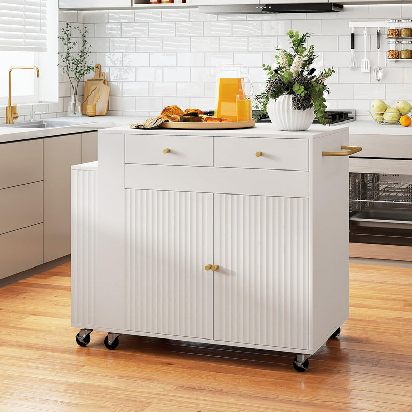 GIANTEX 72”-44.5” Extendable Kitchen Island with Storage
