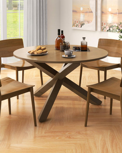 Giantex 47" Round Dining Table, Mid Century Modern Round Kitchen Table w/Solid Acacia Wood Legs, Adjustable Foot Pads