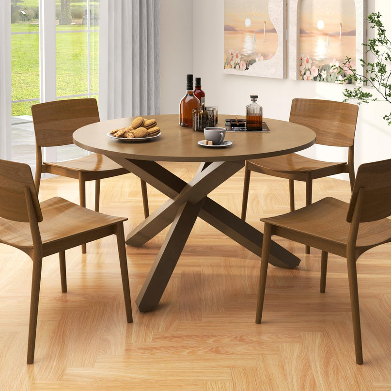 Giantex 47" Round Dining Table, Mid Century Modern Round Kitchen Table w/Solid Acacia Wood Legs, Adjustable Foot Pads